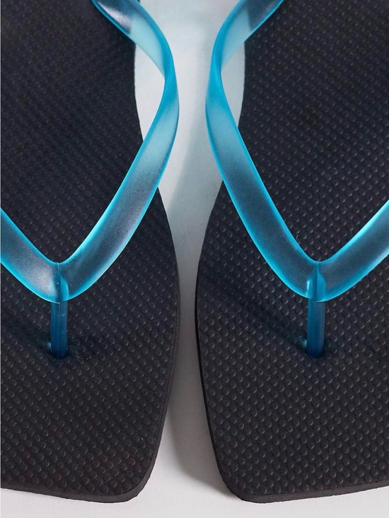 Shoes - Classic Black Flip Flops with Blue Translucent Straps